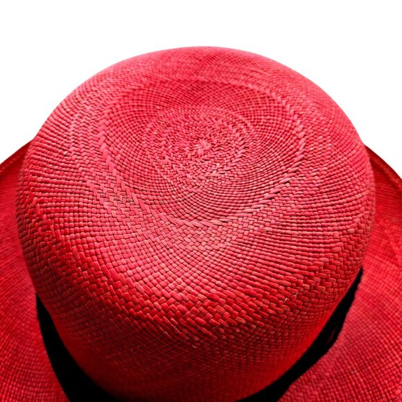 Vintage Red Straw Hat by Saks Fifth Avenue Union Label USA 22.5\